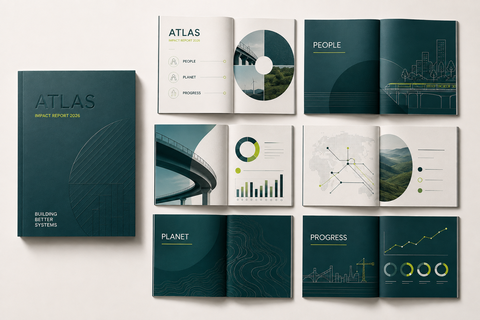 Report architecture, editorial spreads and information design
