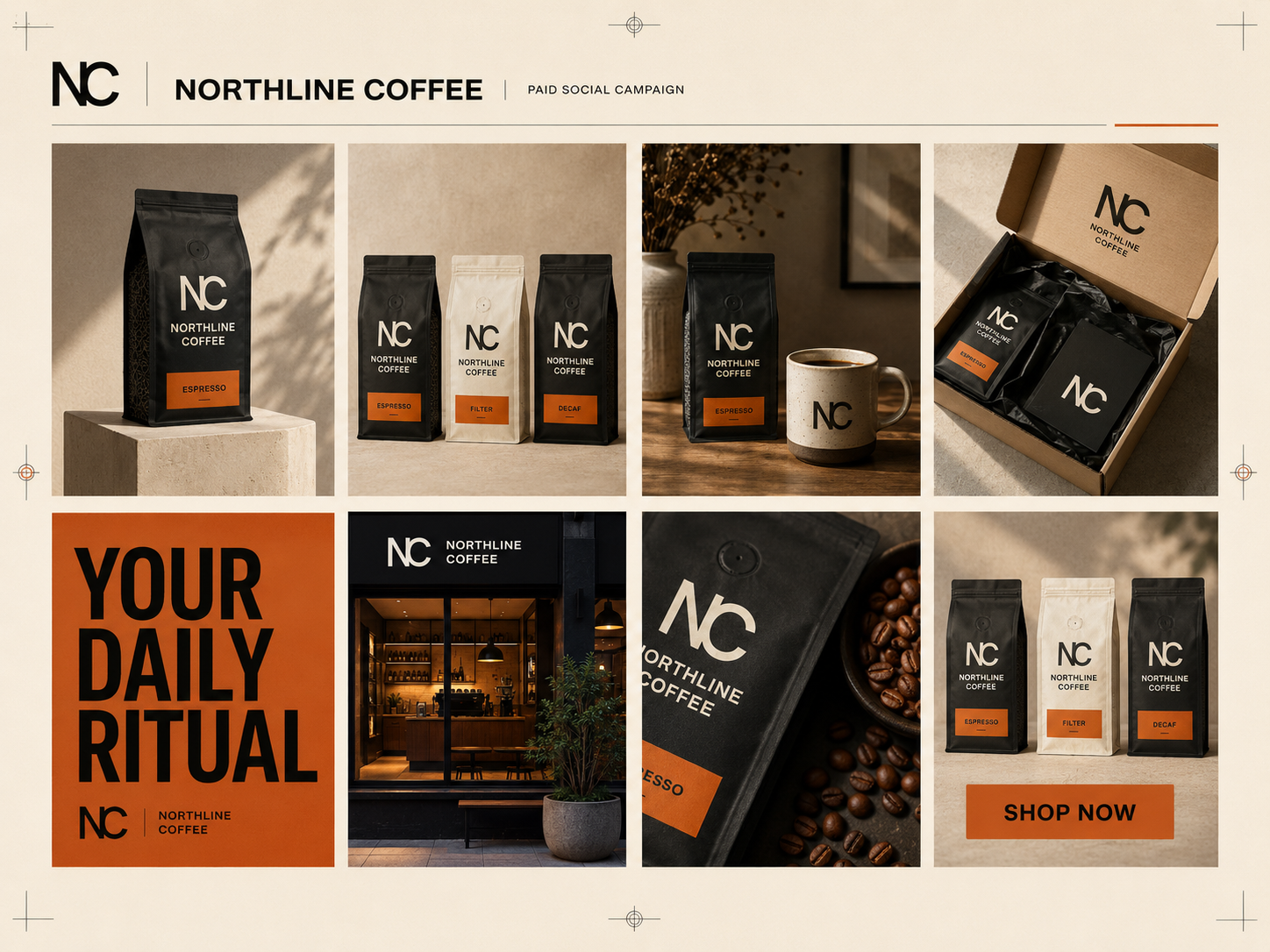 Eight launch-ad directions built around product and ritual