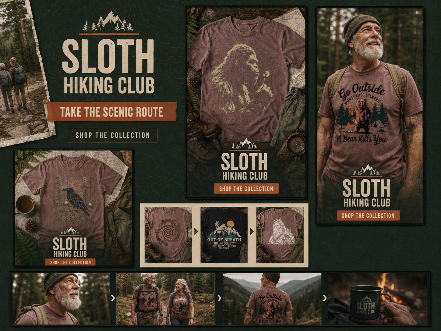 Sloth Hiking Club commercial campaign
